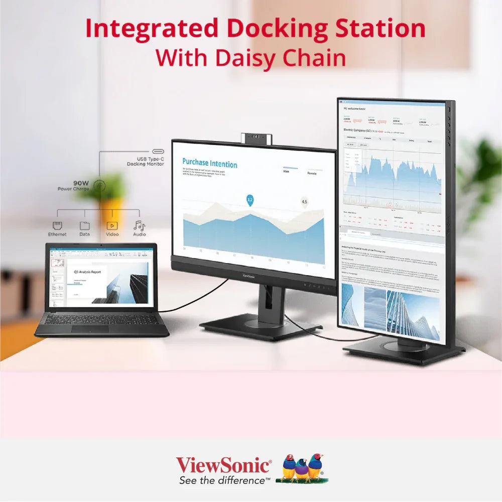 ViewSonic VG2757V-2K 27” QHD 100Hz Video Conferencing Docking Monitor with Windows Hello and Zoom® Certified Pop-up Webcam and 5W speakers - ViewSonic Store