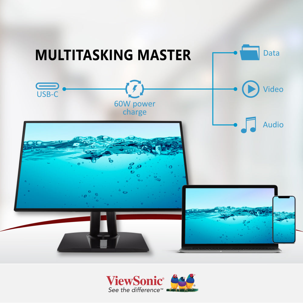 ViewSonic VP2756-2K 27" 2K QHD Pantone Validated 100% sRGB & Factory Pre-Calibrated Monitor with 60W USB-C