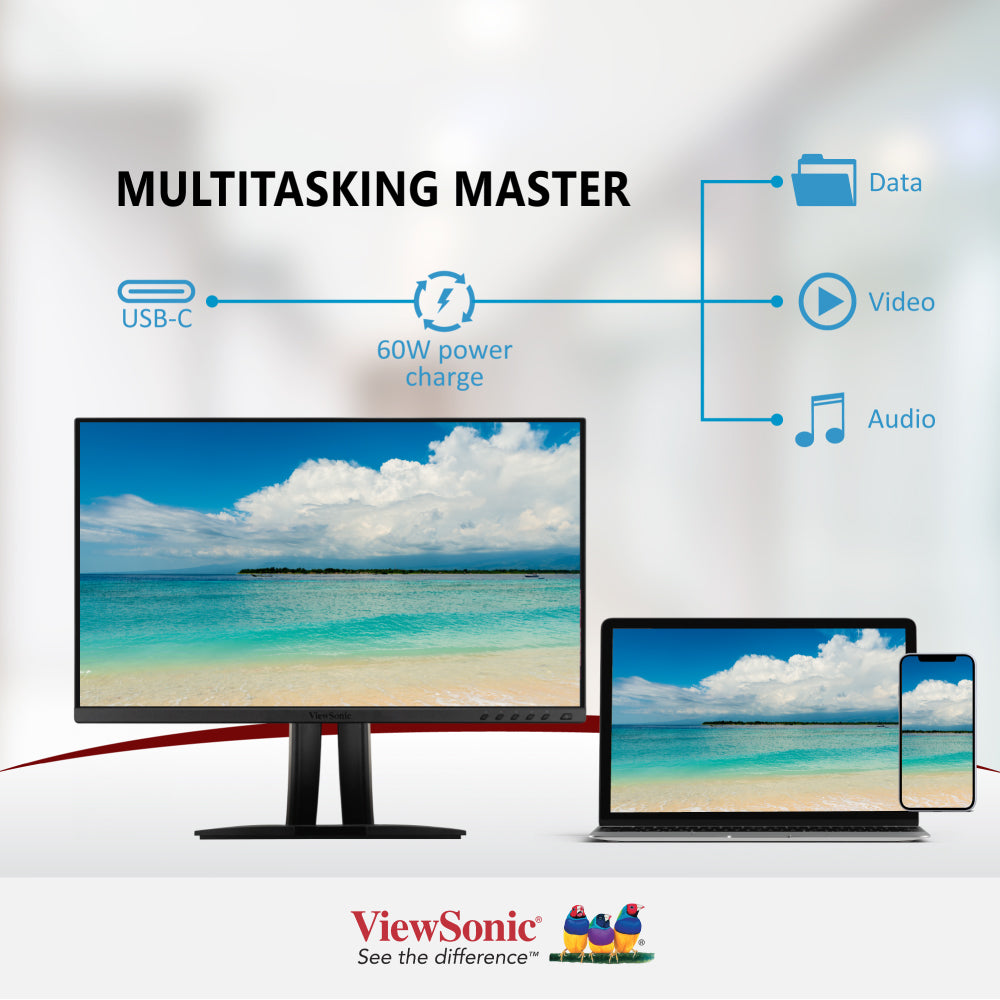ViewSonic VP2456 24" FHD Pantone Validated 100% sRGB & Factory Pre-Calibrated Monitor with 60W USB-C