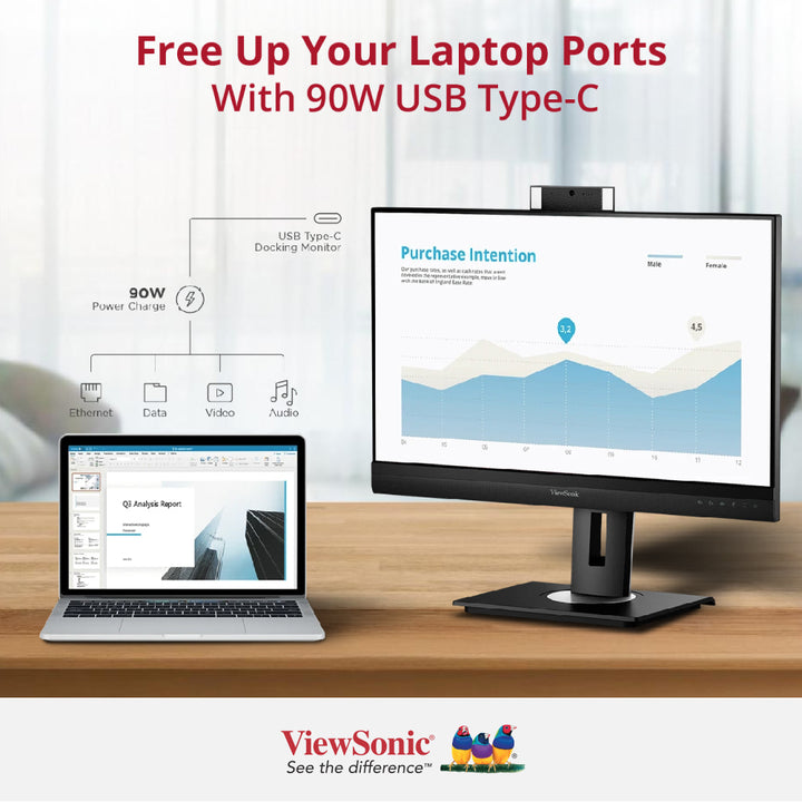 ViewSonic VG2757V-2K 27” QHD 100Hz Video Conferencing Docking Monitor with Windows Hello and Zoom® Certified Pop-up Webcam and 5W speakers