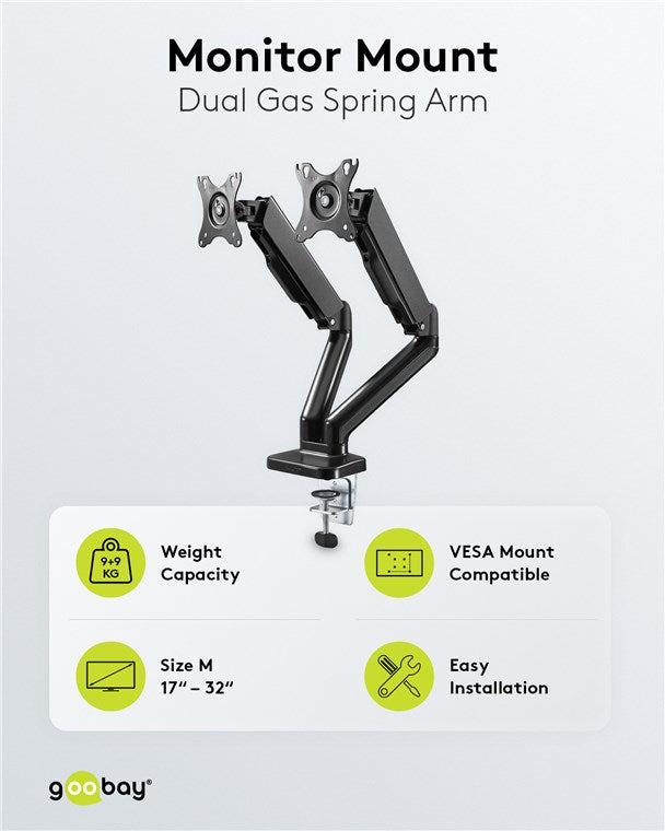 GOOBAY Double Monitor Mount with Gas Spring (17-32 Inch)